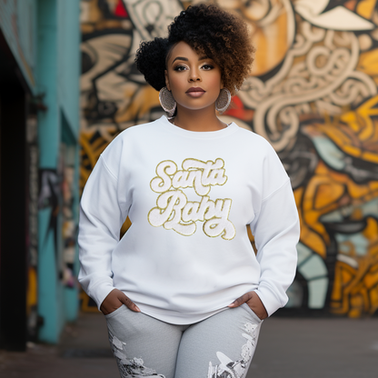 Chenille Snow White Santa Baby White Sweatshirt