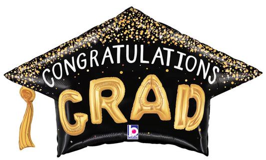 Congrats Confetti Grad Cap Shape Foil Balloon