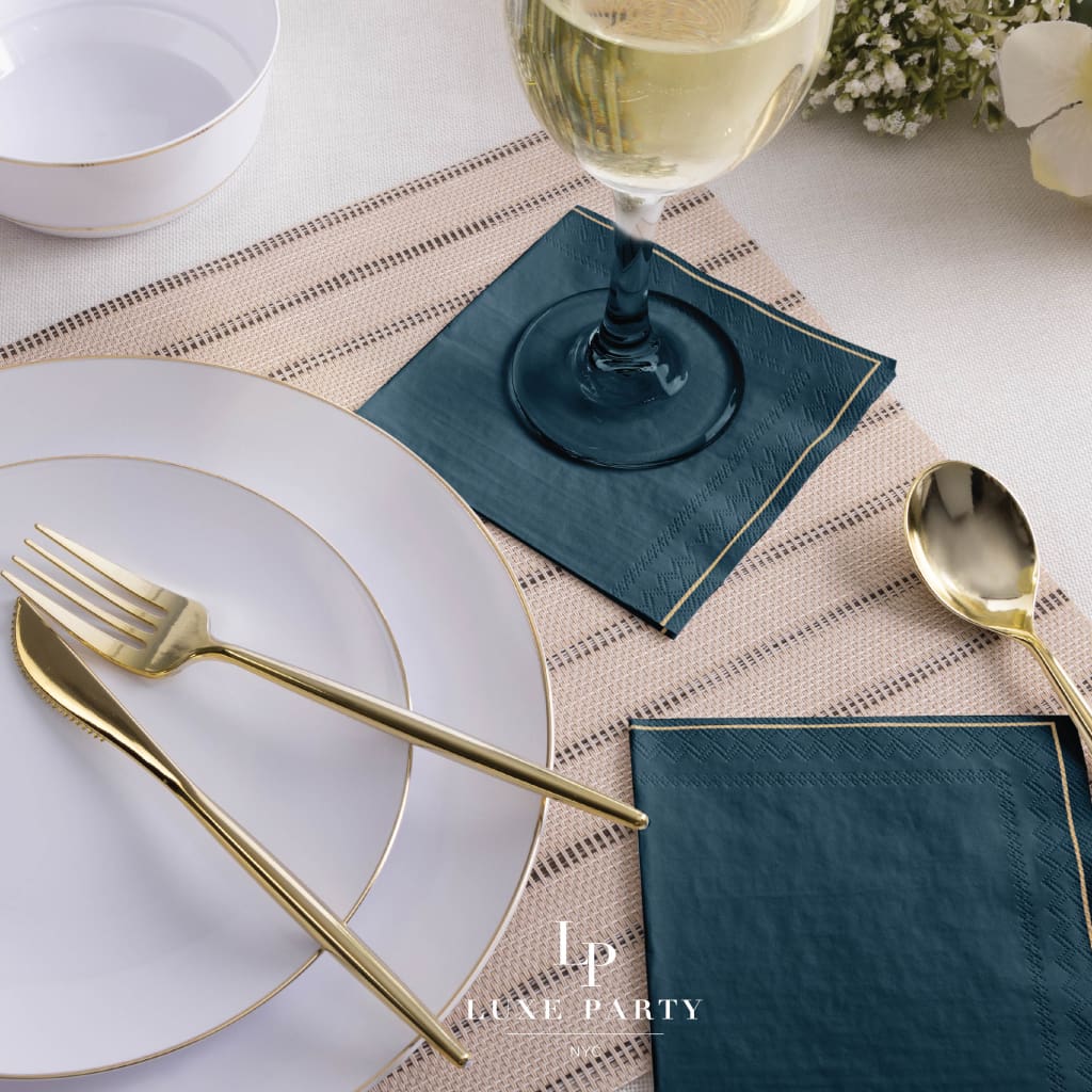 Teal Green with Gold Stripe Paper Cocktail Napkins | 20 Napkins