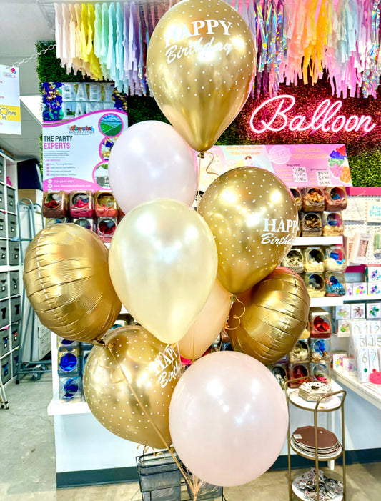 Golden Pink Birthday  (9pc) Balloon Bouquet*