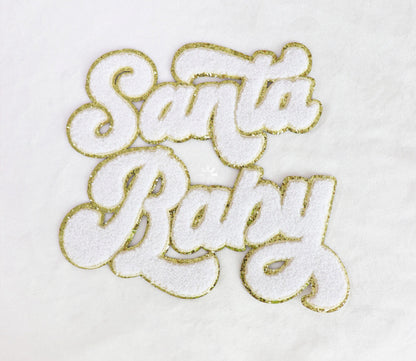 Chenille Snow White Santa Baby White Sweatshirt