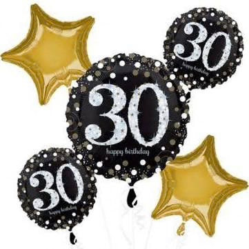 30th Birthday Balloon Bouquet 5pc - Sparkling Celebration