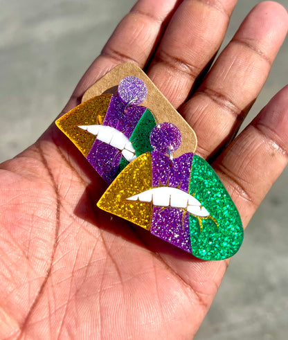 Mardi Gras Acrlic High Gloss Earrings