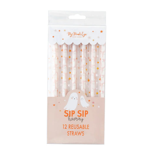 Pastel ghost and stars reusable straws