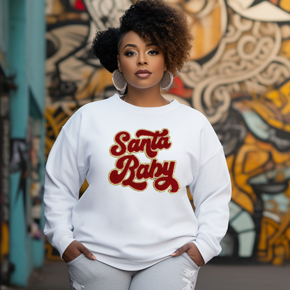 Chenille Red Santa Baby White Sweatshirt