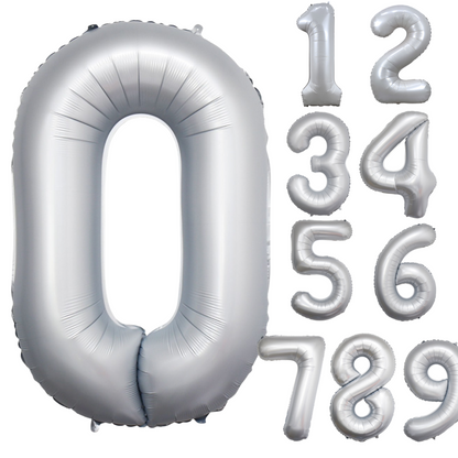 Chrome White Number Balloons, 34"