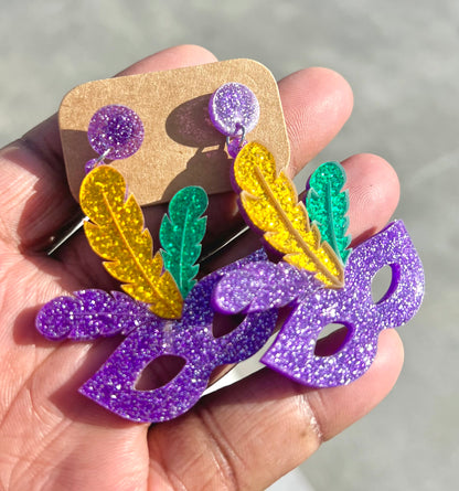 Mardi Gras Acrlic High Gloss Earrings