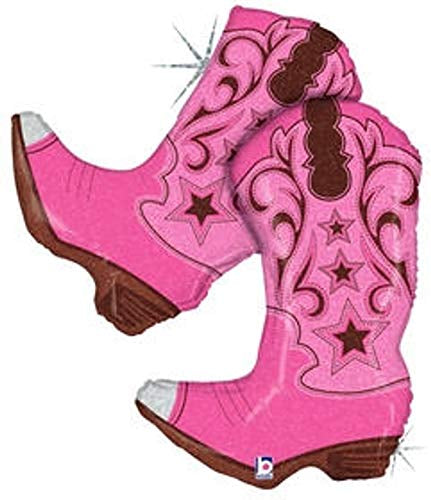 PINK DANCING COWBOY BOOTS SHAPED FOIL BALLOON, 36"
