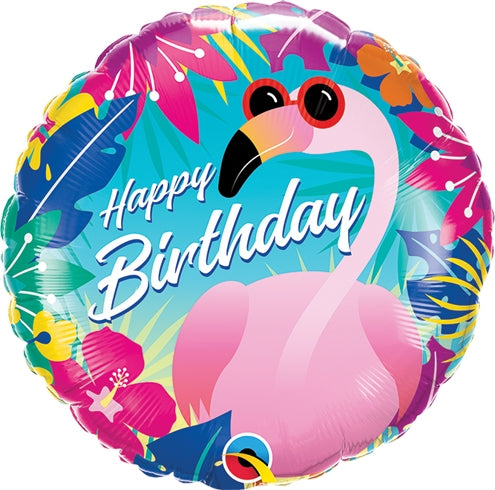 Tropical Flamingo Happy Birthday Balloon, 18"