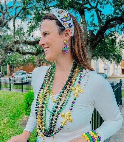 Mardi Gras White Beaded Headband