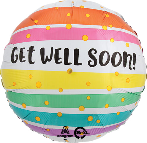 Get Well Bold Stripes Balloon, 18"