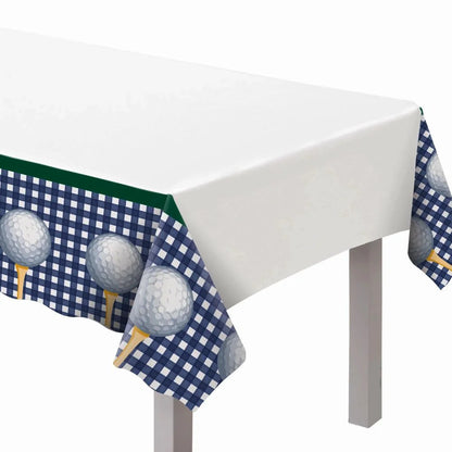 Hole in One, White & Blue  Plastic Table Cover (54" x 102") - Rectangular Tablecloth Perfect for Sports-Themed Parties & Events
