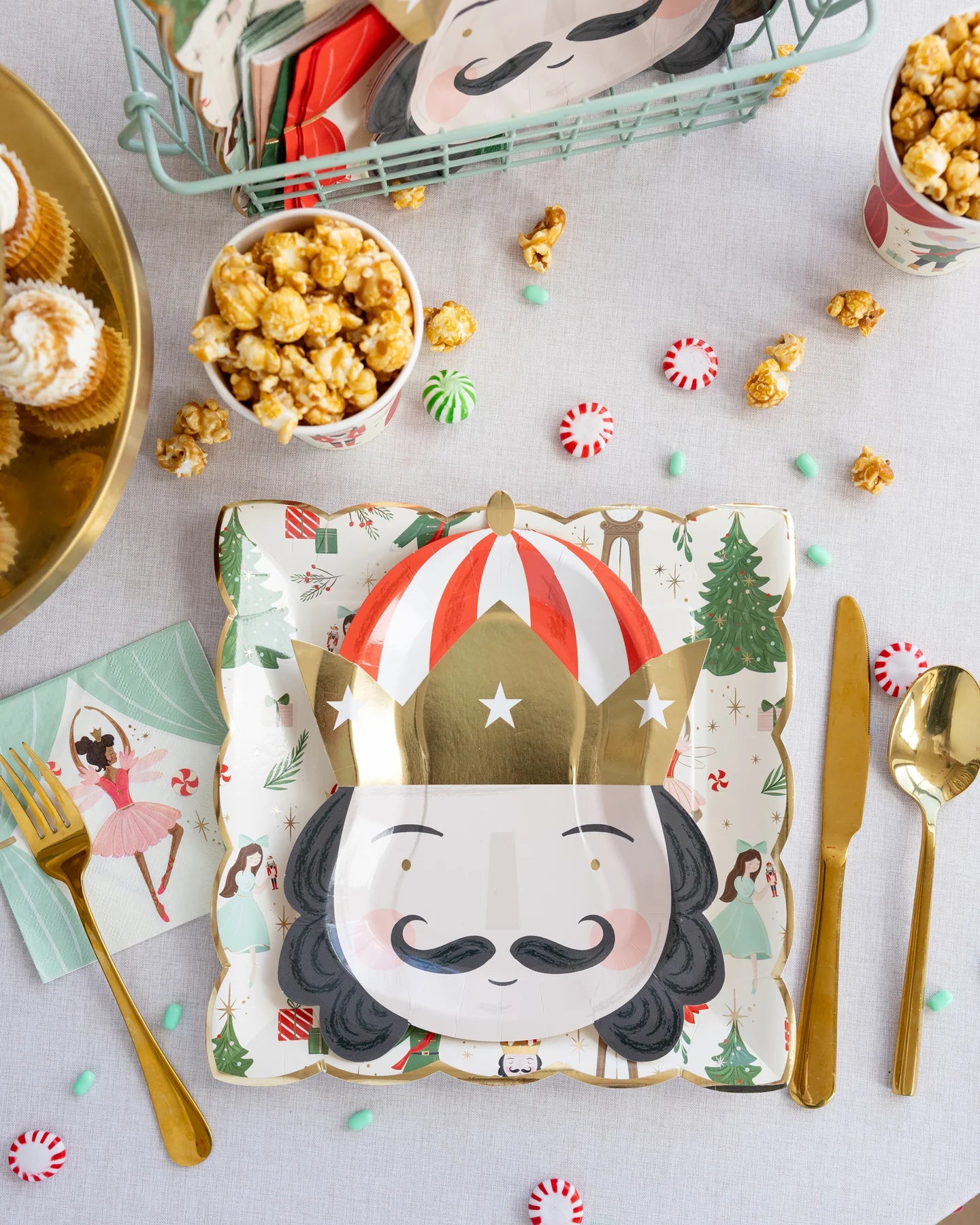 Nutcracker Pattern 9" Plate, Set of 8 Plates with Gold Foil Accents