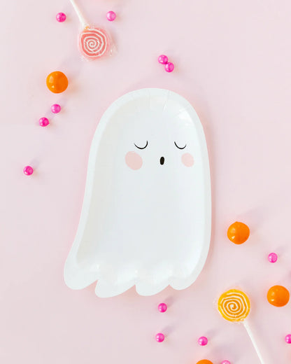HEY PUMPKIN Blush GHOST SHAPED PAPER PLATE
