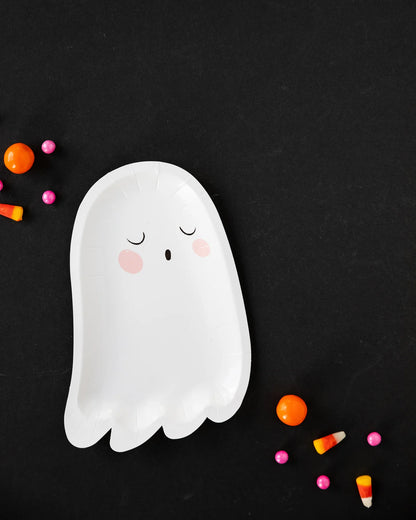 HEY PUMPKIN Blush GHOST SHAPED PAPER PLATE