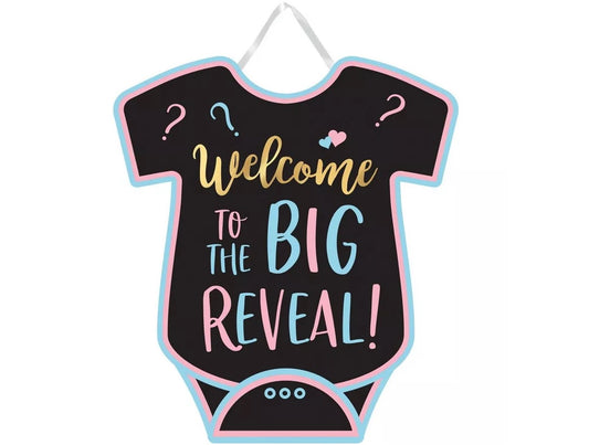 Welcome to the Big Reveal Bodysuit Cardboard Sign, 14.1in x 12.5in