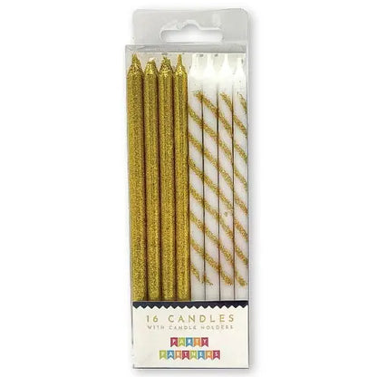 Tall Gold & Glitter Stripes Glitter 16 Candle Set