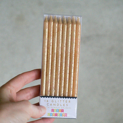 Tall Gold Glitter 16 Candle Set