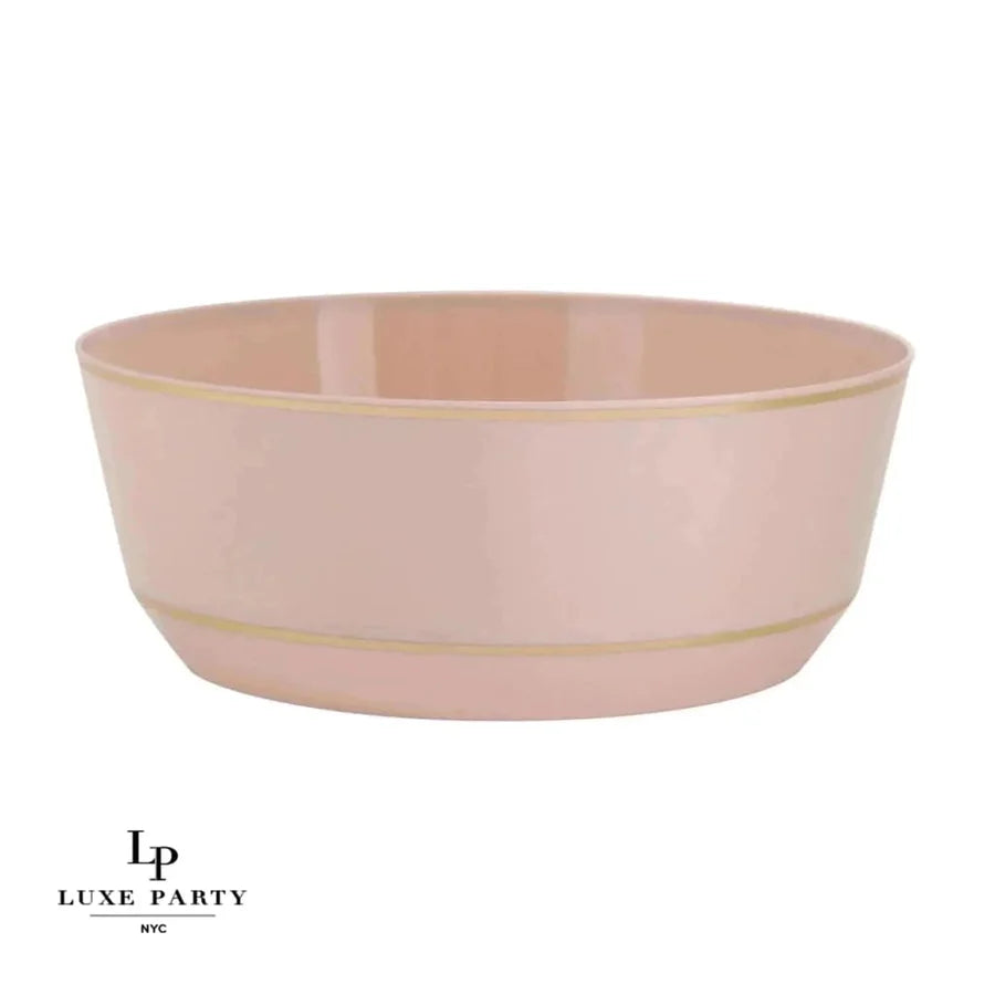 14 Oz. Round Blush Pink and Gold Plastic Soup Bowls | 10 Pack