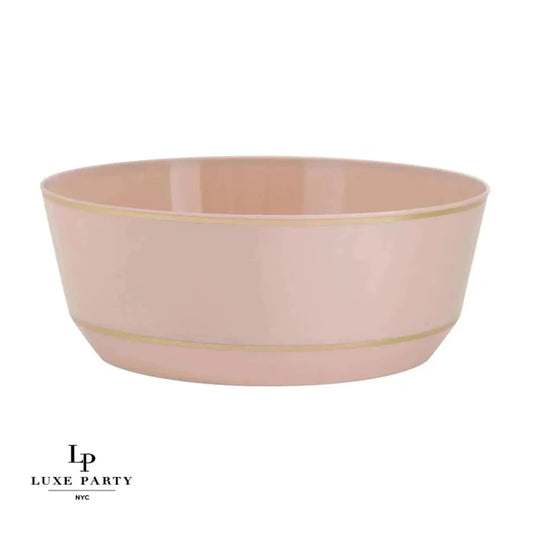 14 Oz. Round Blush Pink and Gold Plastic Soup Bowls | 10 Pack