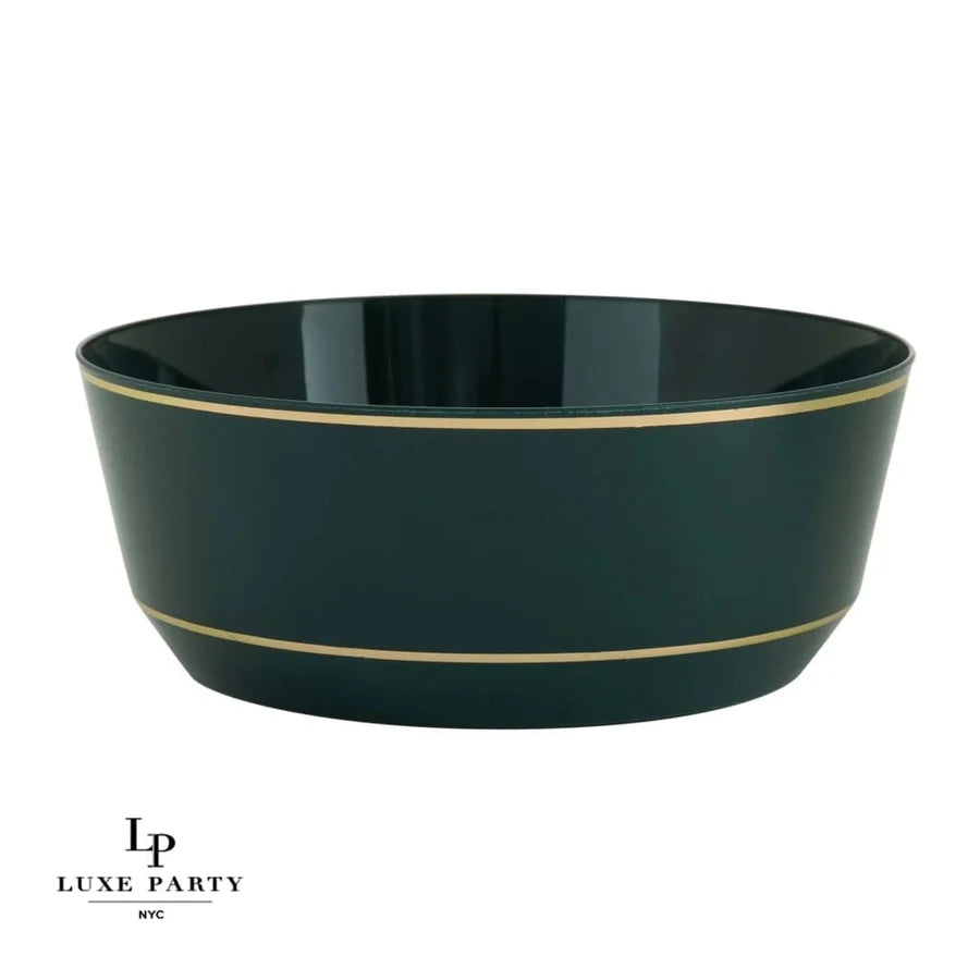 14 Oz. Round Emerald Green and Gold Plastic Bowls | 10 Pack