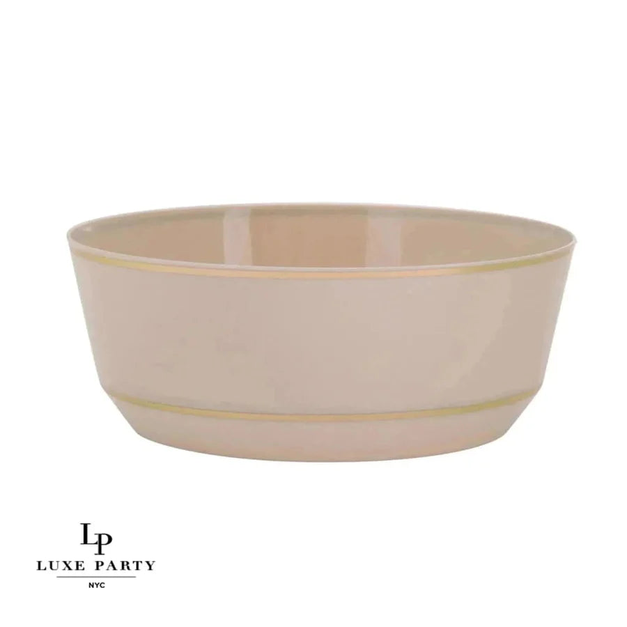14 Oz. Round Linen and Gold Plastic Soup Bowls | 10 Pack