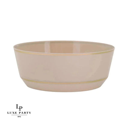 14 Oz. Round Linen and Gold Plastic Soup Bowls | 10 Pack