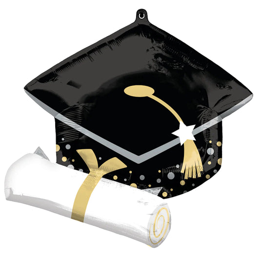 BLACK GRAD CAP & WHITE DIPLOMA 25inch