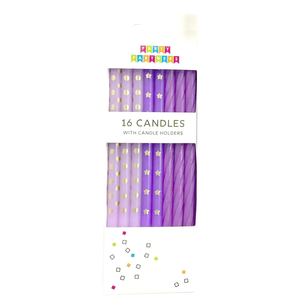 Tall Purple Gradient Patterned 16 Candle Set