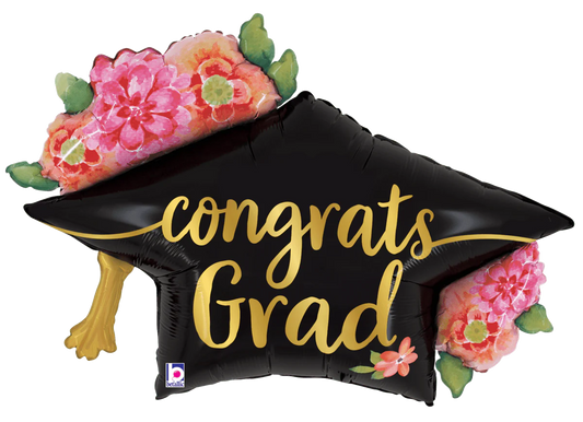 Congrats Grad Floral Graduation Hat 41″ Balloon