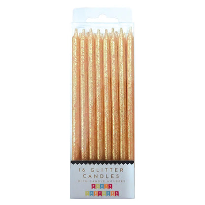 Tall Gold Glitter 16 Candle Set
