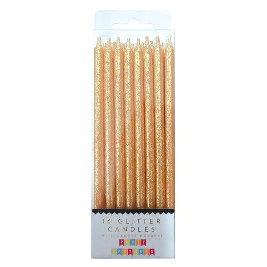 Tall Gold Glitter 16 Candle Set