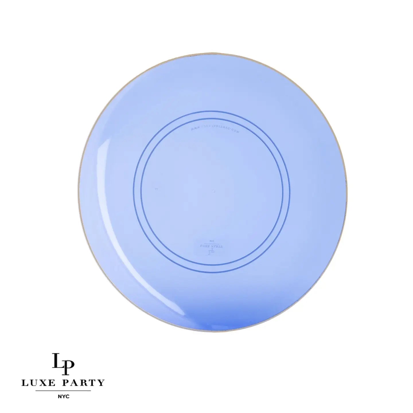 |Round Transparent Bartenura Blue • Gold Plastic Plates / 10 Pack