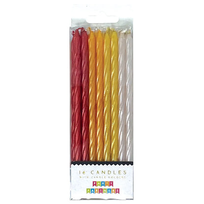 Tall Orange/Yellow/Red/Ivory Spiral 16 Candle Set