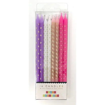 Tall Pink & Purple Metallic Patterned 16 Candle Set