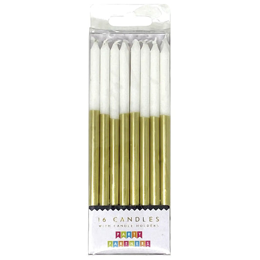 Tall Gold Metallic Dip 16 Candle Set