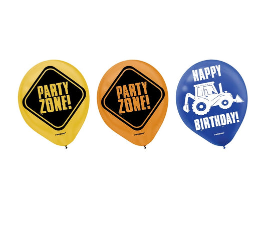 Happy Birthday Construction 12″ Latex Balloons (6 count) - INFLATION INCLUDED