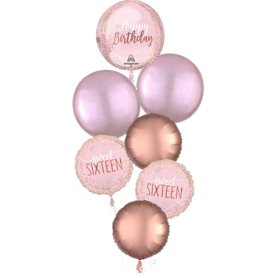 Gold & Pink Sweet 16 Luxe Balloon Bouquet 7pc
