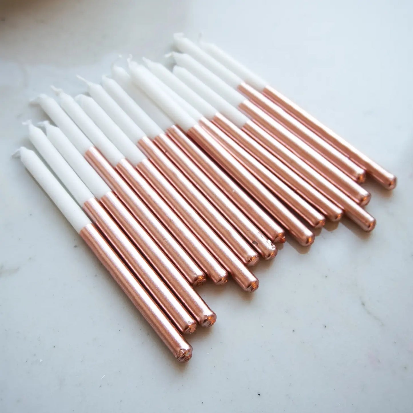 Tall Rose Gold Metallic Dip 16 Candle Set
