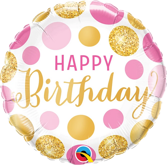 Pink & Gold Dots Happy Birthday Balloon, 18"