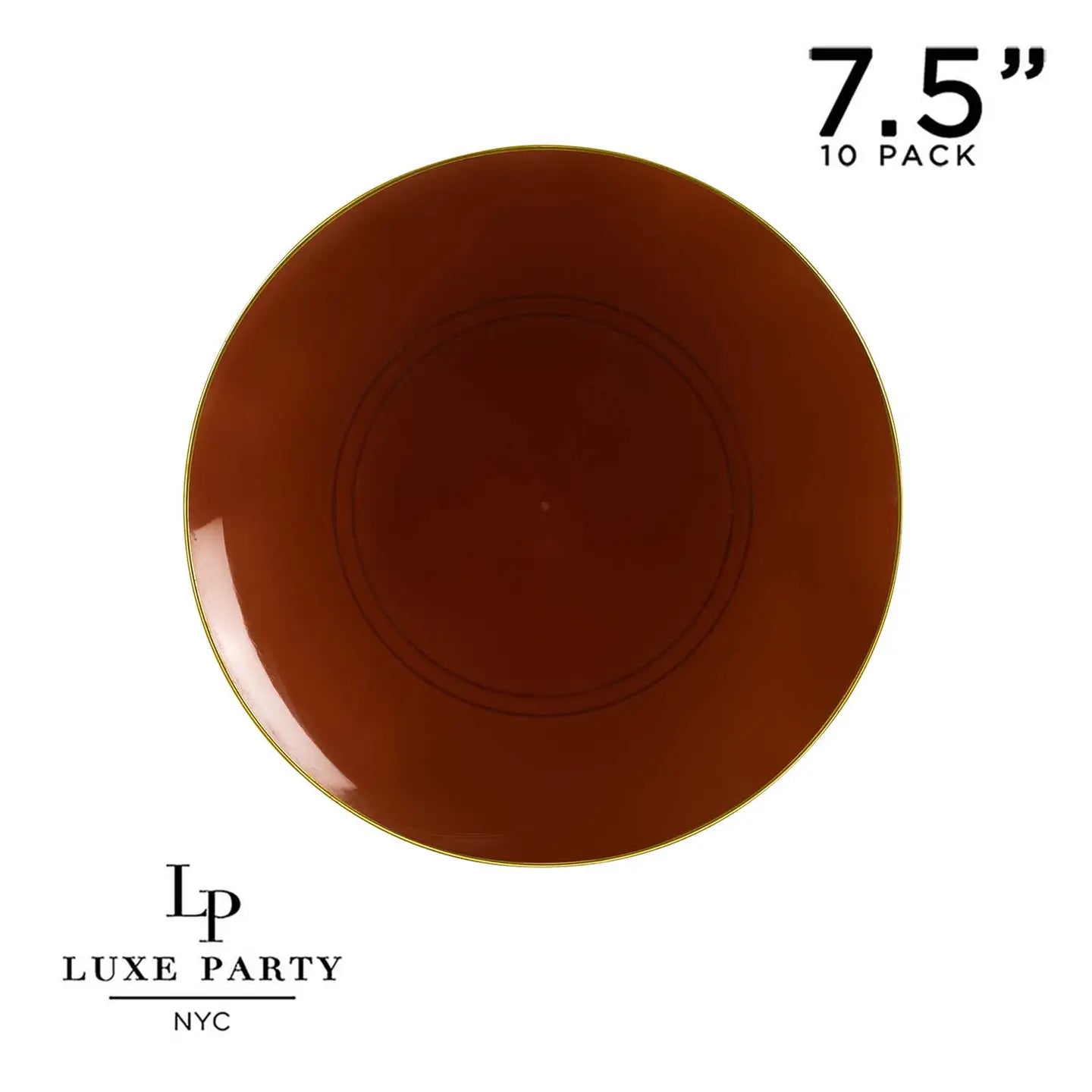 Transparent Mocha• Gold Plastic Plates | 10 Pack
