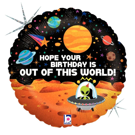 Hope Your Birthday is Out of This World Space Alien, 18" Balloon