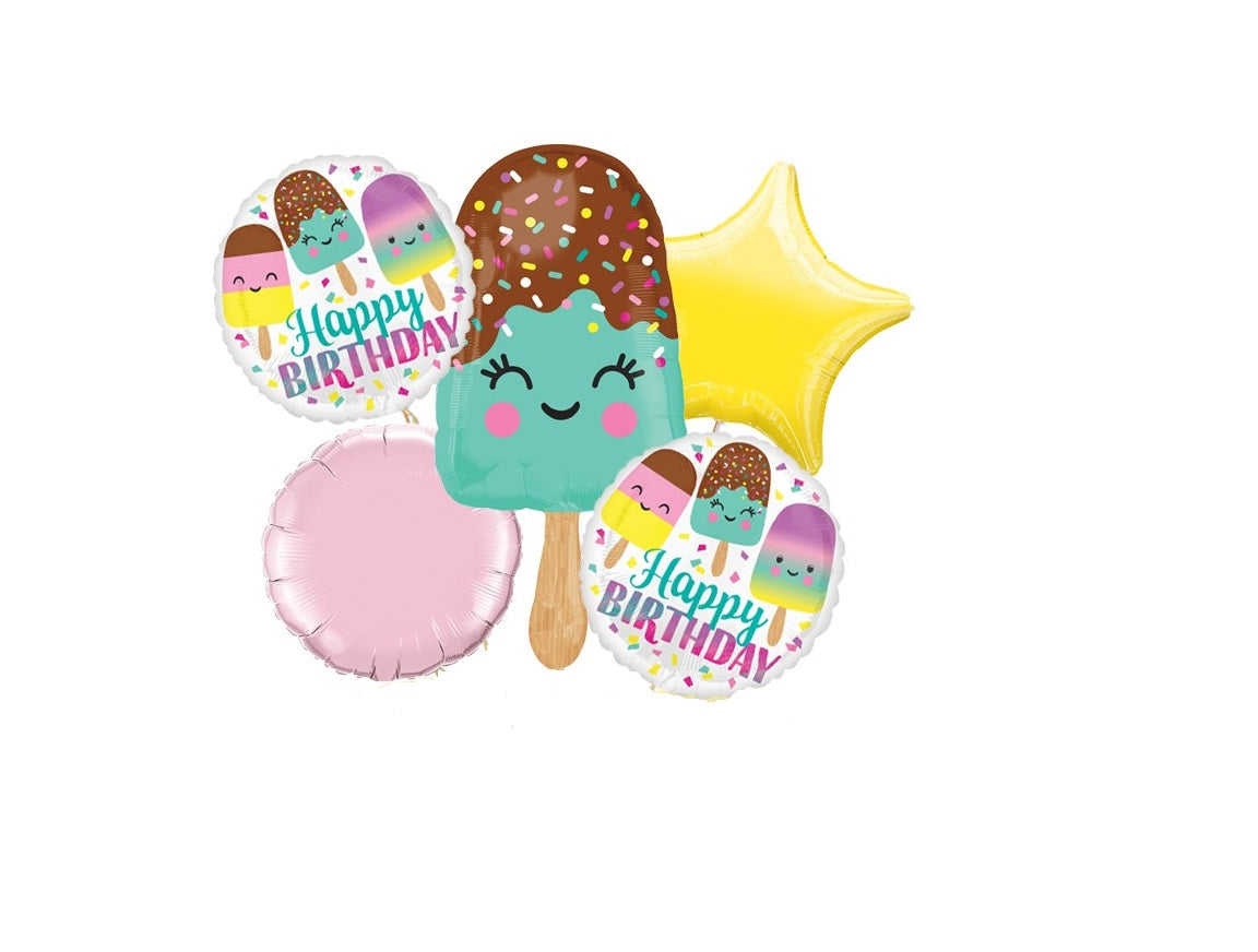 Happy Ice Cream Bar Balloon Bouquet, 5 pc