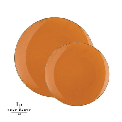 Leather • Gold Round Plastic Plates | 10 Pack