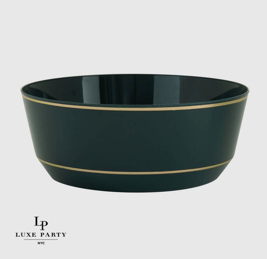 14 oz. Round Emerald • Gold Plastic Bowls | 10 Pack