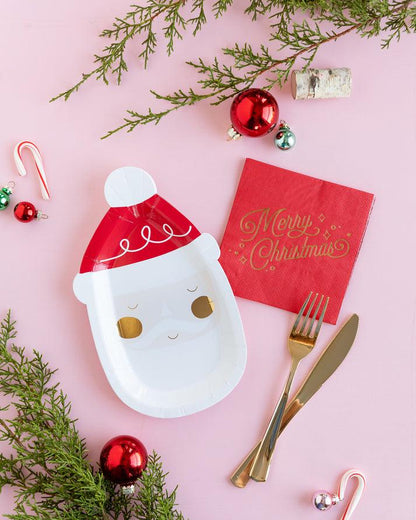 Santa Shaped 9 inch Plate, Set of 8 with Gold Details*