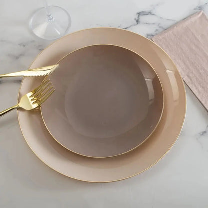 Taupe• Gold Plastic Plates | 10 Pack