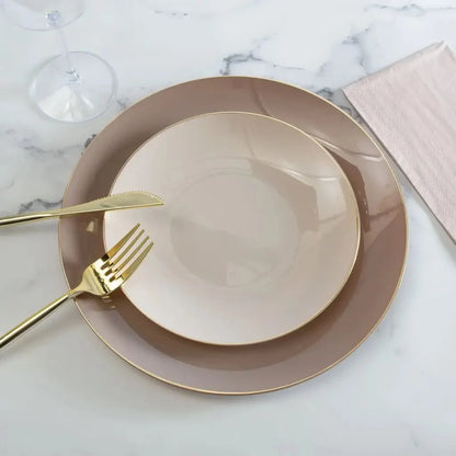 Taupe• Gold Plastic Plates | 10 Pack