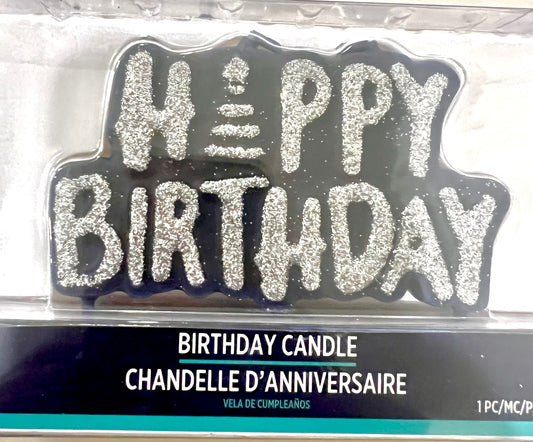 Manly Black W/ Shiny Silver Birthday Candle