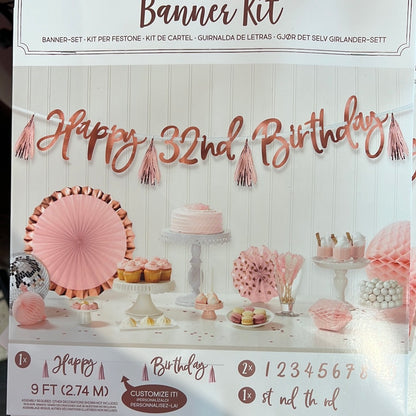 Happy Birthday Rose Gold Any Age Banner Kit